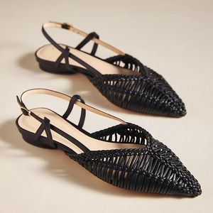 Worn once! Anthropologie Guilhermina Woven Pointed Toe Slingback Flats Black